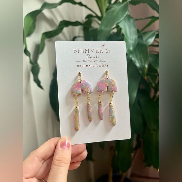 Handmade Pastel Rainbow Polymer Clay Earrings - Picture 1 of 1